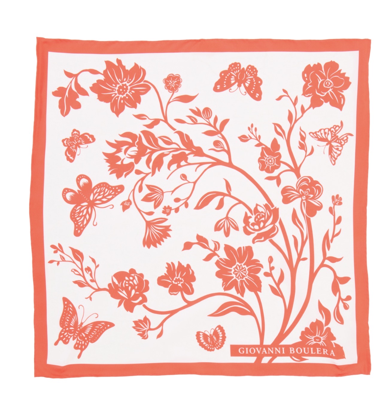 Red Floral Print Mulberry Twill Silk Scarf 4107250 50cmx50cm
