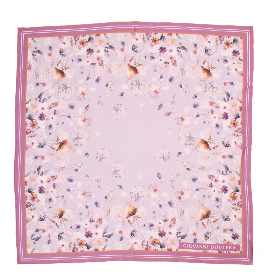 Lilac, Floral Silk Scarf Giovanni Boulera 4206690 90 cm x 90 cm
