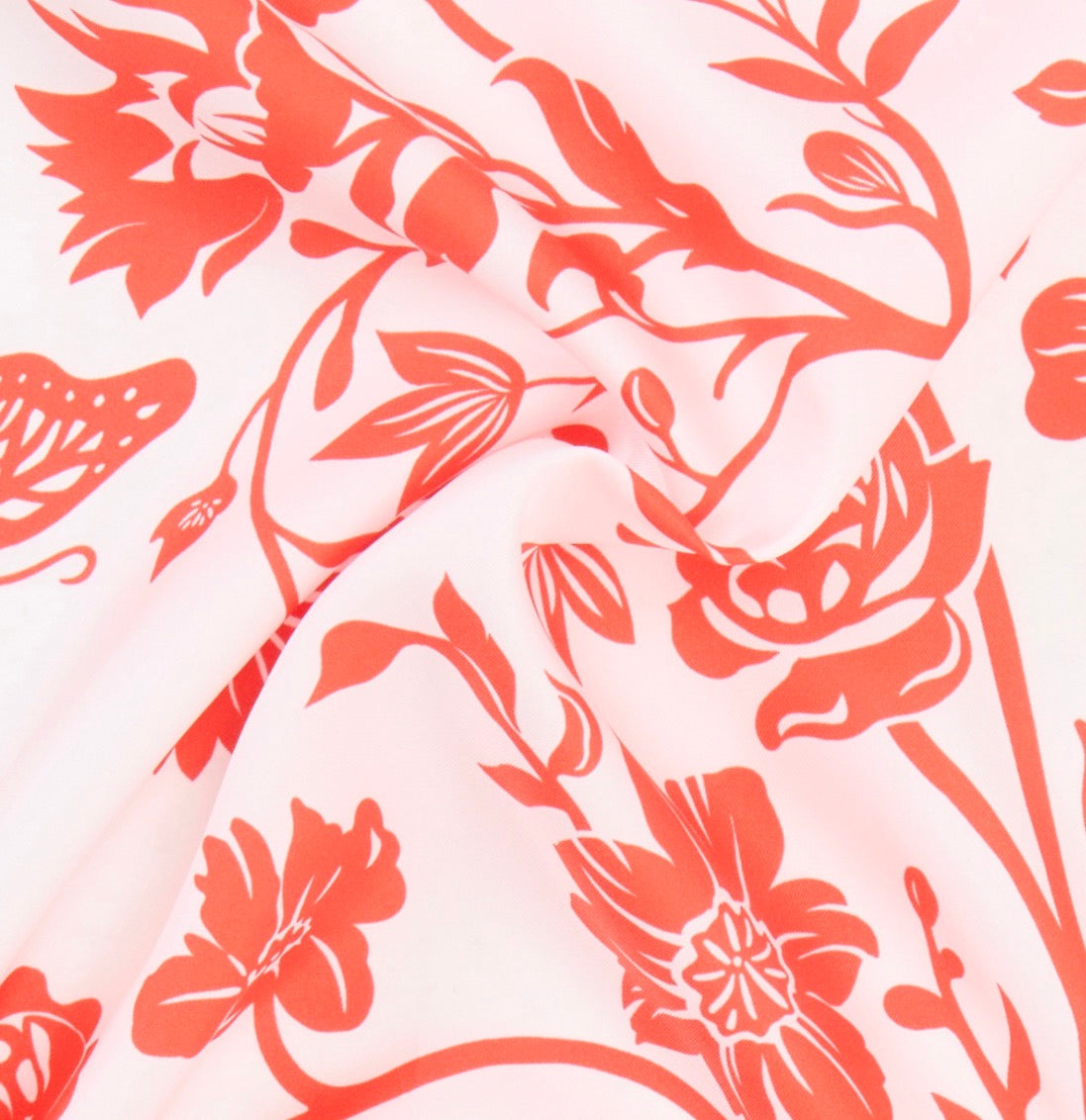 Red Floral Print Mulberry Twill Silk Scarf 4107250 50cmx50cm