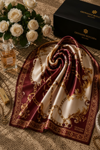 Kırmızı zincir desenli Giovanni Boulera 90x90 cm %100 Mulberry Twill ipek eşarp