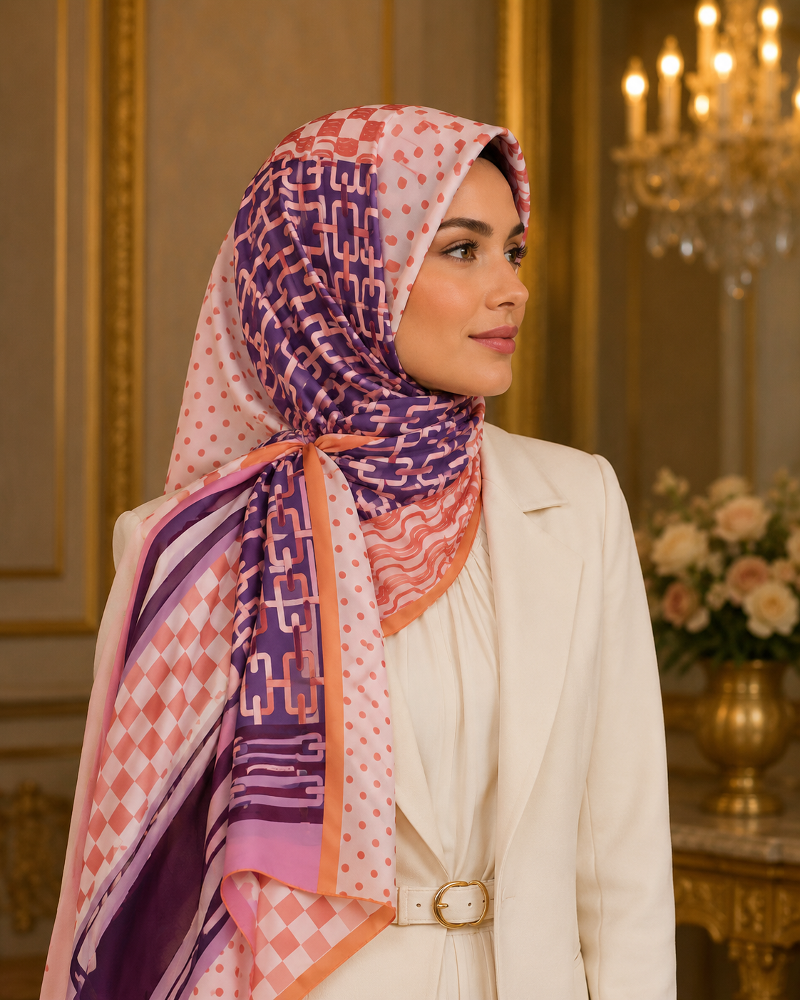 Lila lavanta moru Giovanni Boulera 90x90 cm %100 Mulberry Twill ipek eşarp şal
