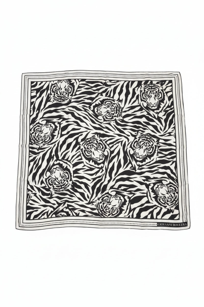 Kaplan Motifli Desenli %100 Mulberry Twill İpek Eşarp 90x90 cm