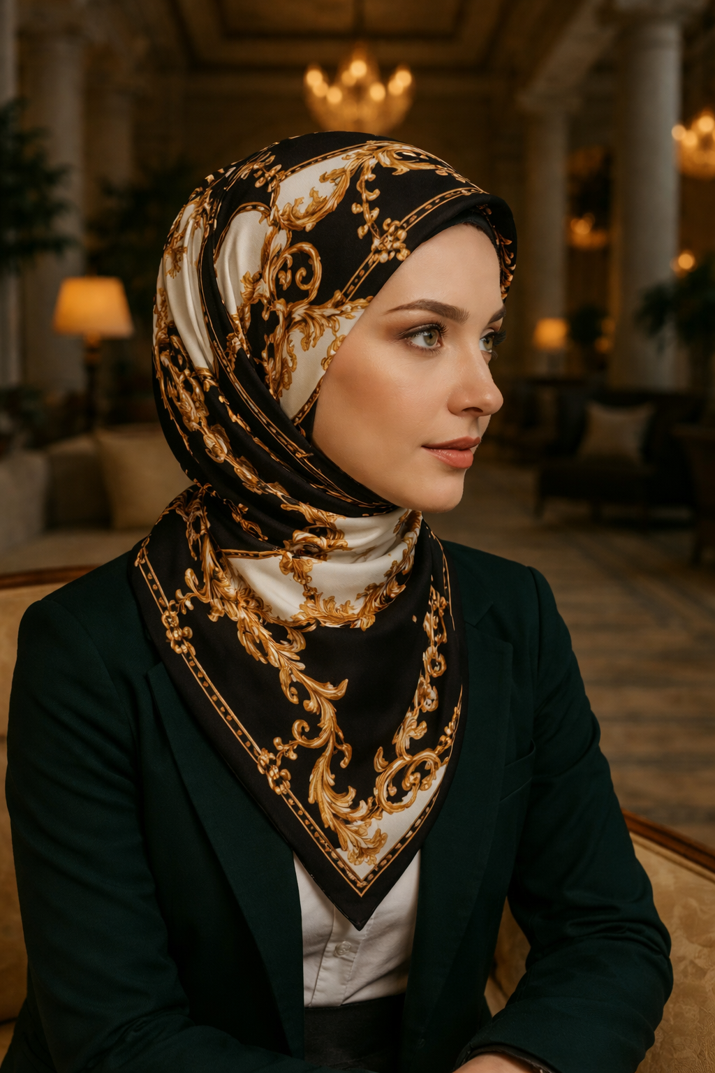 Zincir Desenli İpek Eşarp Giovanni Boulera 4100265 65 cm x 65 cm