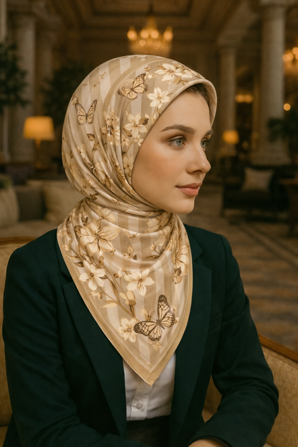 Kelebek Desenli İpek Eşarp Giovanni Boulera 4100165 65cmx65cm