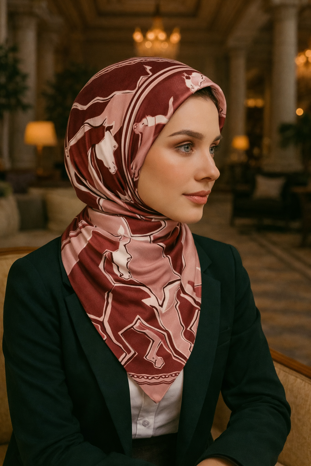 Bordo Desenli İpek Eşarp Giovanni Boulera 4100465 65 cm x 65 cm