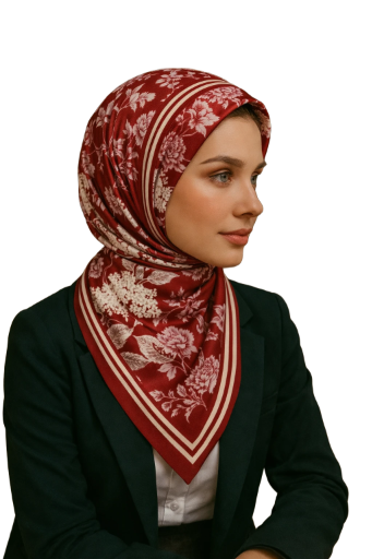 Bordo Çiçekli İpek Eşarp Giovanni Boulera 4100365 65 cm x 65 cm