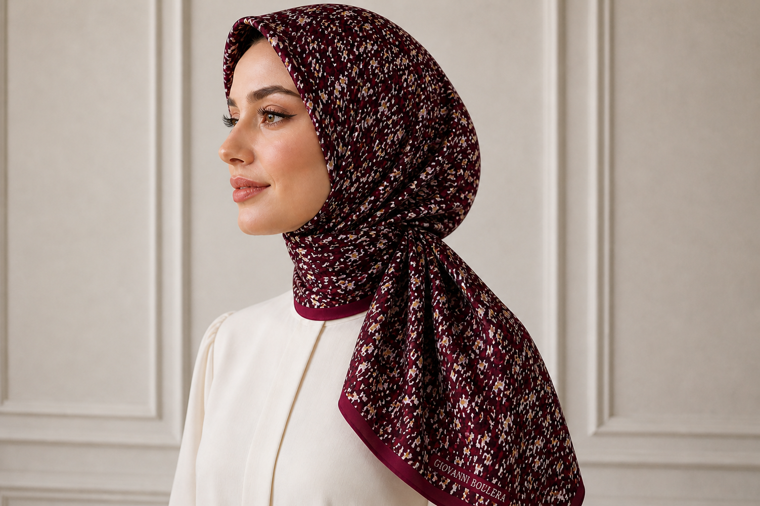 Bordo,Desenli İpek Şal Giovanni Boulera 43056200 200cmx65cm
