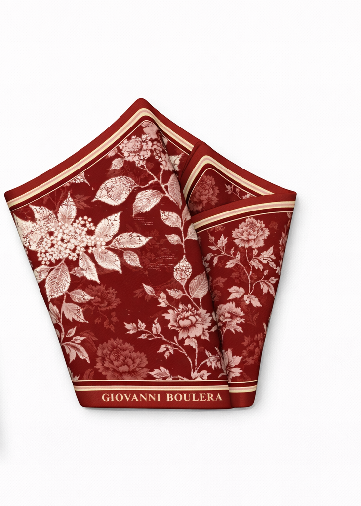 Bordo Çiçekli İpek Eşarp Giovanni Boulera 4100365 65 cm x 65 cm