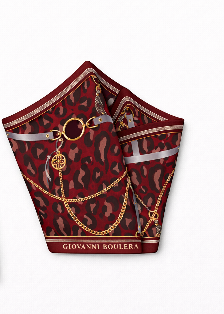 Bordo Leopar İpek Eşarp – Giovanni Boulera 4100565 65 cm x 65 cm