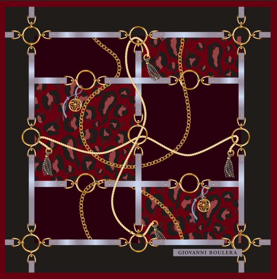 Bordo Leopar İpek Eşarp – Giovanni Boulera 4100565 65 cm x 65 cm