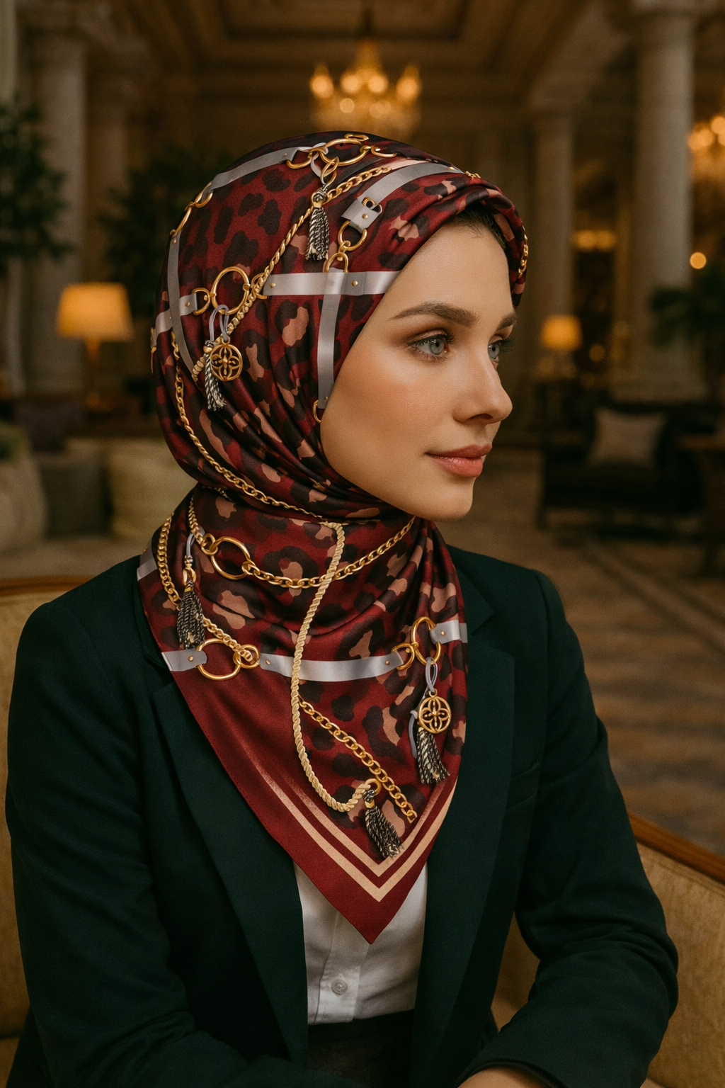 Bordo Leopar İpek Eşarp – Giovanni Boulera 4100565 65 cm x 65 cm