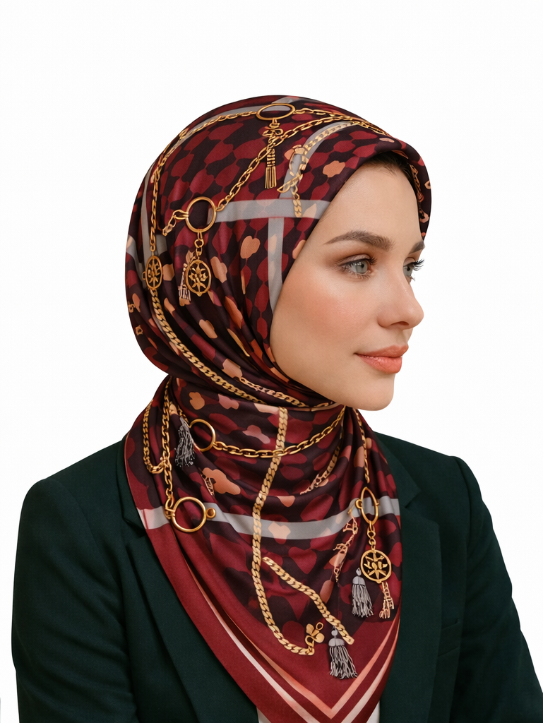 Bordo Leopar İpek Eşarp – Giovanni Boulera 4100565 65 cm x 65 cm