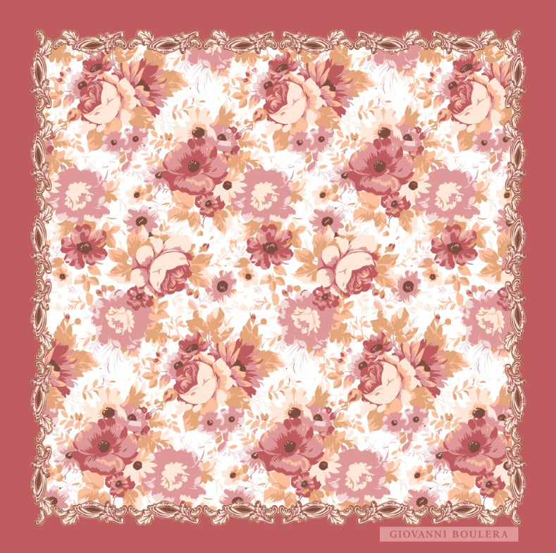 Pembe Çiçekli İpek Eşarp – Giovanni Boulera 4100665  65 cm x 65 cm