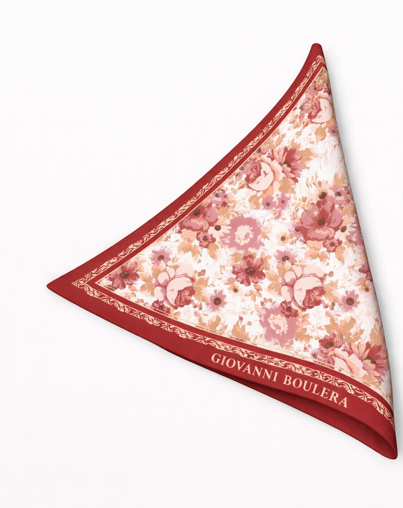 Bordo Çiçek Desenli İpek Eşarp Giovanni Boulera 4301065 65 cm x 65 cm