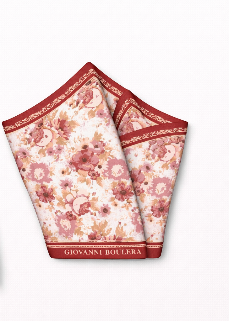 Bordo Çiçek Desenli İpek Eşarp Giovanni Boulera 4301065 65 cm x 65 cm