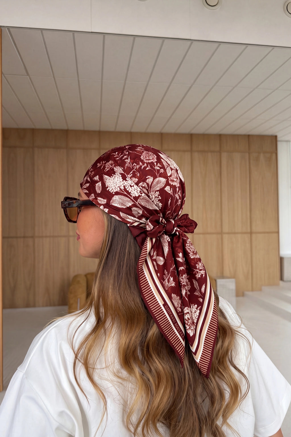 Bordeaux Floral Silk Scarf Giovanni Boulera 4100365 65 cm x 65 cm