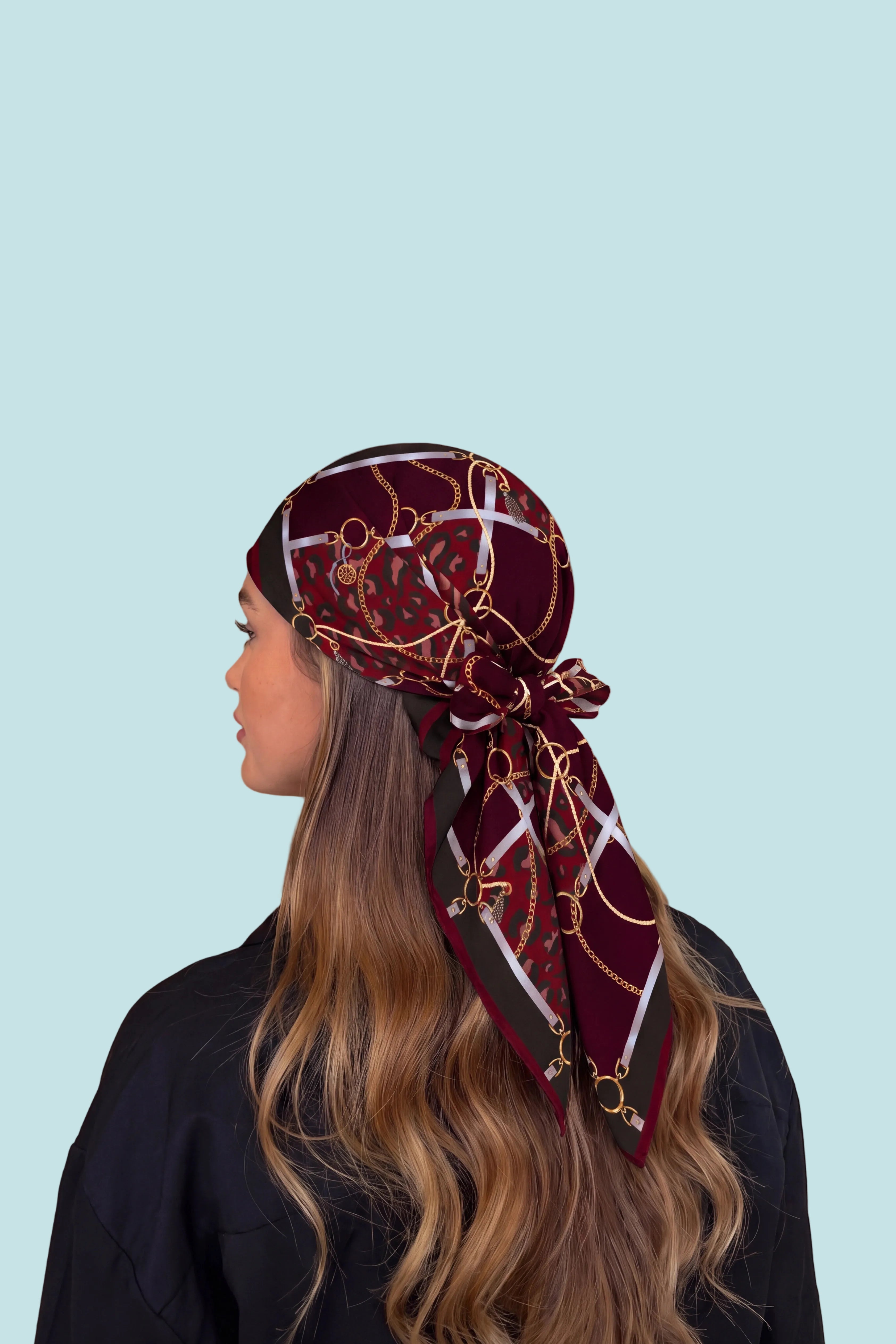 Burgundy Leopard Silk Scarf – Giovanni Boulera 4100565 65 cm x 65 cm
