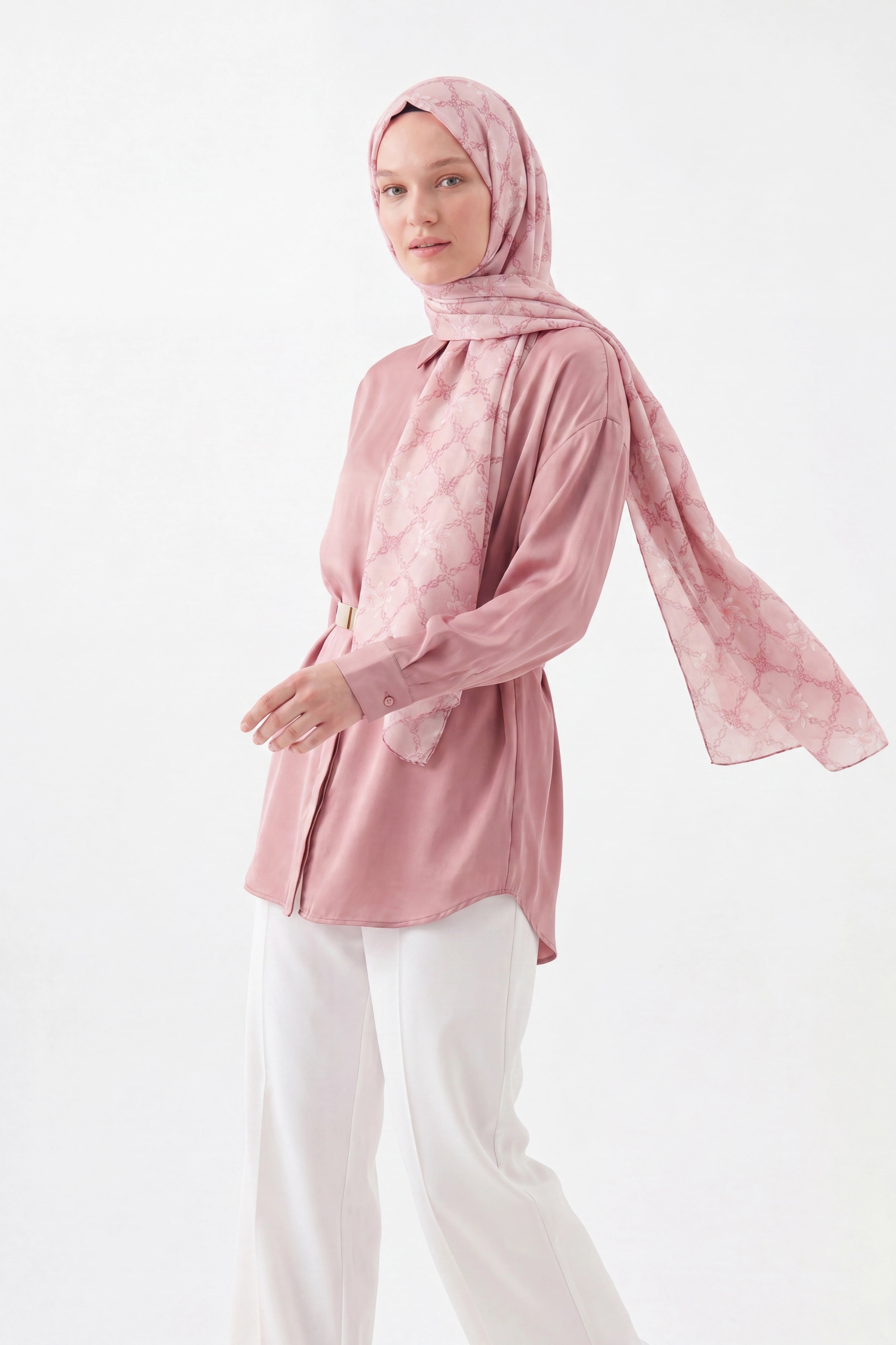 Pink Patterned Silk Shawl Giovanni Boulera 43060200 200cmx65cm
