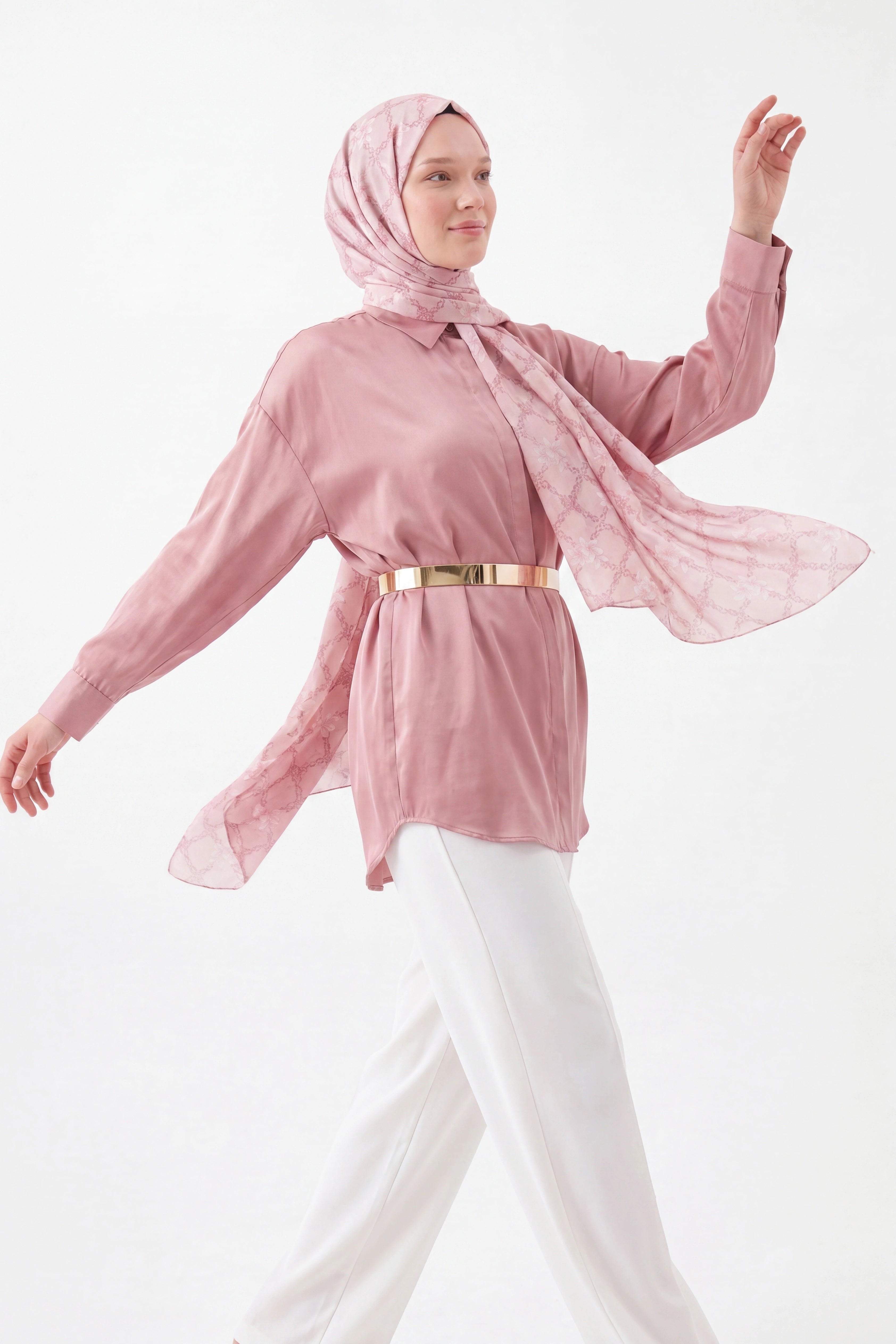 Pink Patterned Silk Shawl Giovanni Boulera 43060200 200cmx65cm