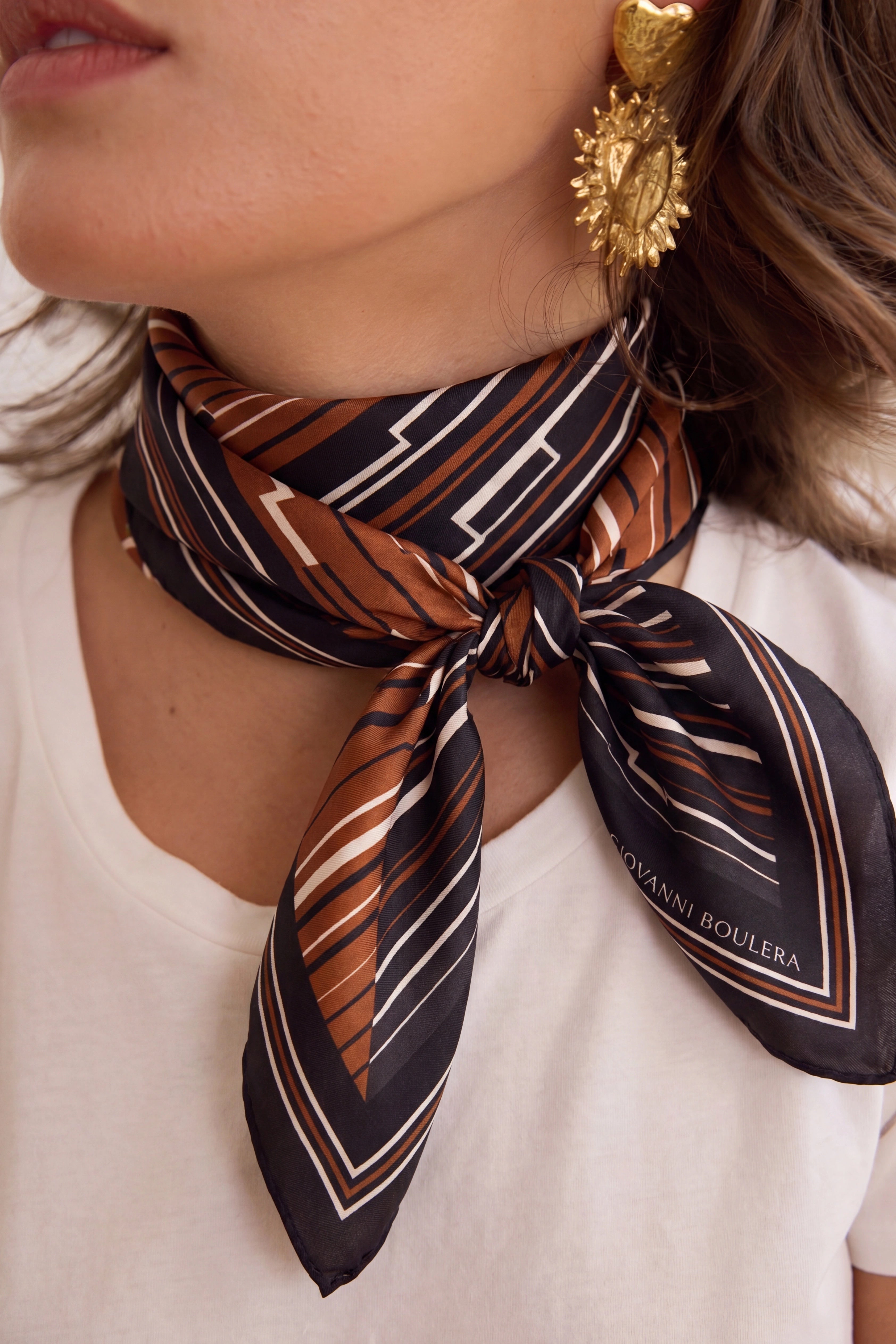 Black/Brown Silk Scarf Giovanni Boulera 4407450 50cmx50cm