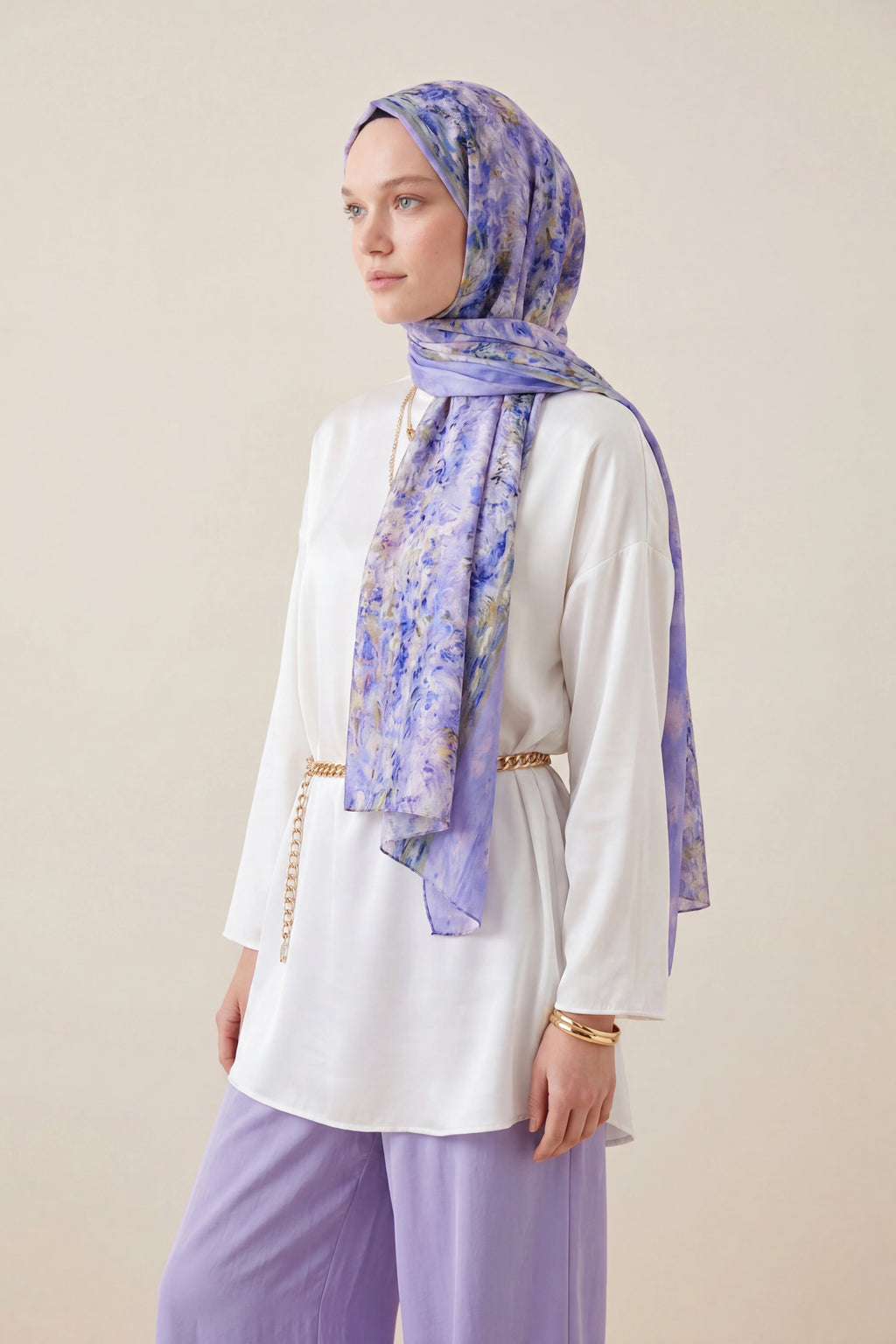 Blue Patterned Silk Shawl Giovanni Boulera 43059200 200cmx65cm