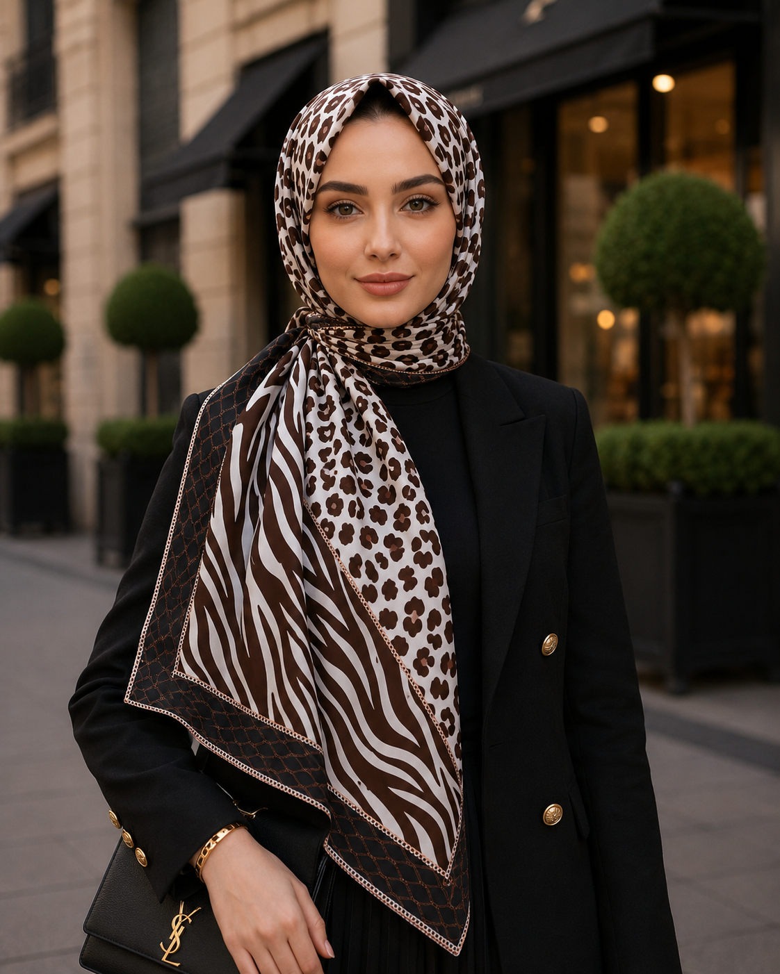 Premium tonlarıyla tasarlanan bu seçkin eşarp, etkileyici desenleri ve büyüleyici figürleriyle sofistike bir görünüm sunar. Güçlü renk geçişleri ve modern detaylarla zenginleştirilen tasarımı, stiline zarafet katmak isteyen kadınlar için benzersiz bir seçim oluşturur.
Yüksek kaliteli kumaşı sayesinde son derece yumuşak, hafif ve konforlu bir kullanım sağlayan bu özel aksesuar; günlük kombinlerden davet şıklığına kadar her stile kusursuz şekilde uyum sağlar. 90 cm x 90 cm