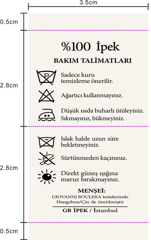 Giovanni Boulera Premium Mulberry Twill İpek Eşarp – Zamansız Zarafet ve Üstün Kalite

Giovanni Boulera imzasını taşıyan bu özel tasarım mulberry twill ipek eşarp, lüks ve zarafeti bir araya getirerek stilinize sofistike bir dokunuş katmak için tasarlandı. %100 doğal mulberry ipekten üretilen bu eşarp, 16 momme yoğunluğundaki twill dokuma yapısı sayesinde hem dayanıklılığı hem de ipeğin eşsiz yumuşaklığını bir arada sunar. Çift taraflı yüksek çözünürlüklü dijital baskı tekniği ile üretilen desenler, her iki