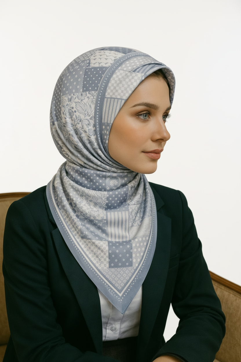 Gri Parçalı İpek Eşarp Giovanni Boulera 4301365 65 cm x 65 cm