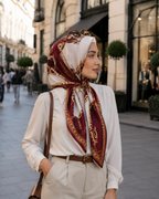 Kırmızı zincir desenli Giovanni Boulera 90x90 cm %100 Mulberry Twill ipek eşarp
