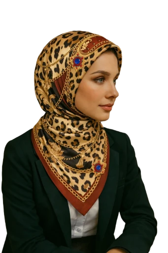 Leopar Altın Zincir Desenli İpek Eşarp Giovanni Boulera 4302065 65cmx65cm