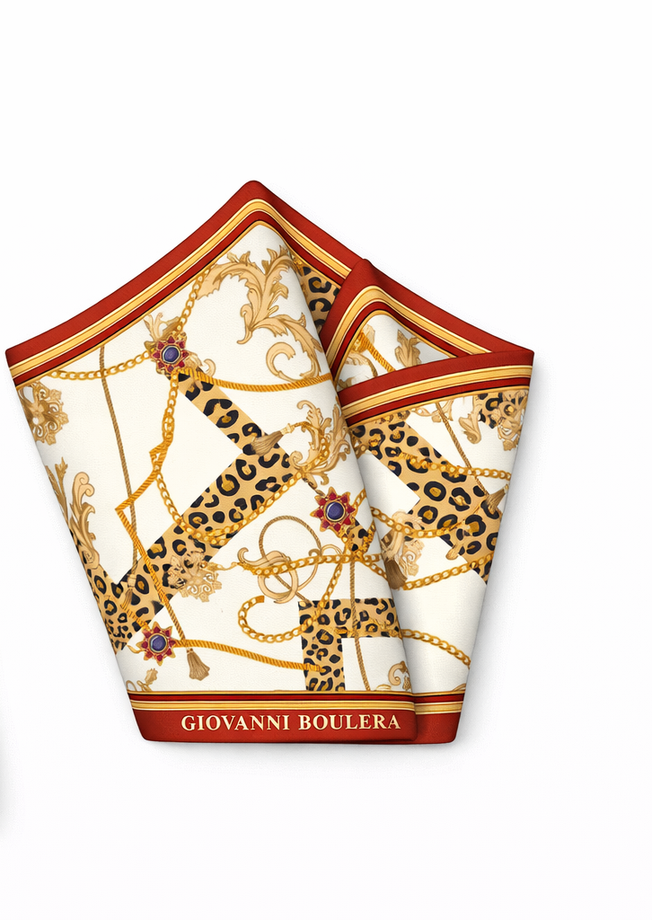 Leopar Altın Zincir Desenli İpek Eşarp Giovanni Boulera 4302065 65cmx65cm