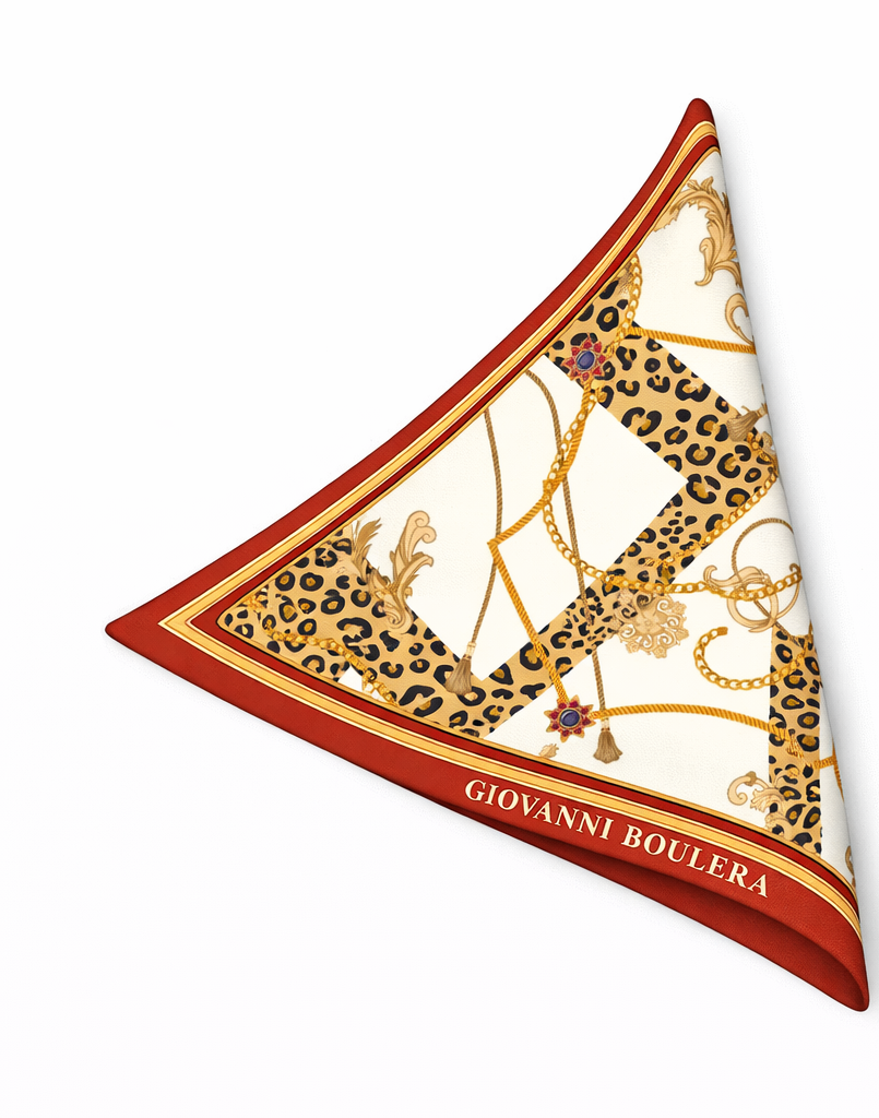 Leopar Altın Zincir Desenli İpek Eşarp Giovanni Boulera 4302065 65cmx65cm