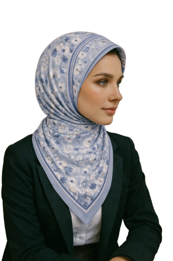 Mavi Çiçek Desenli İpek Eşarp Giovanni Boulera 4302265 65cmx65cm