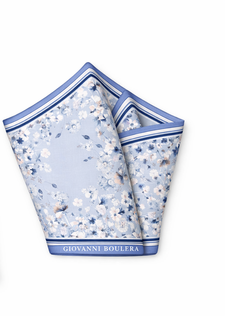 Mavi Çiçek Desenli İpek Eşarp Giovanni Boulera 4302265 65cmx65cm