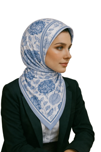 Mavi Gül Desenli İpek Eşarp Giovanni Boulera 4302565 65cmx65cm