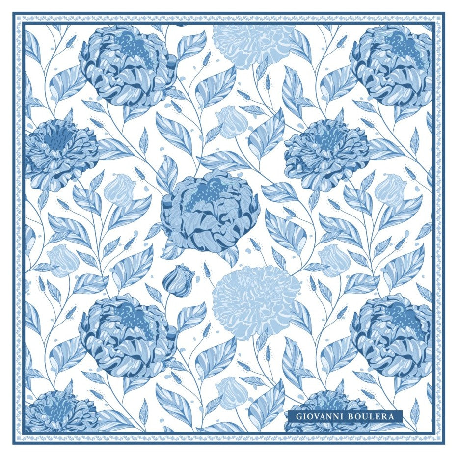 Mavi Gül Desenli İpek Eşarp Giovanni Boulera 4302565 65cmx65cm