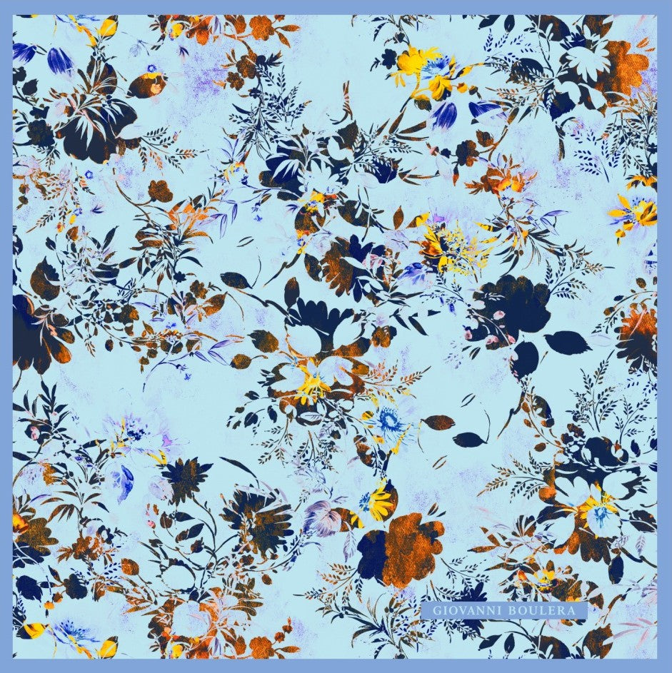 Mavi ve Sarı Renkli Mulberry Twill İpek Eşarp Giovanni Boulera 4302665 65cmx65cm