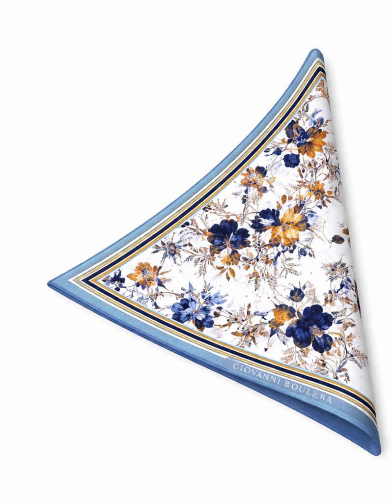 Mavi ve Sarı Renkli Mulberry Twill İpek Eşarp Giovanni Boulera 4302665 65cmx65cm