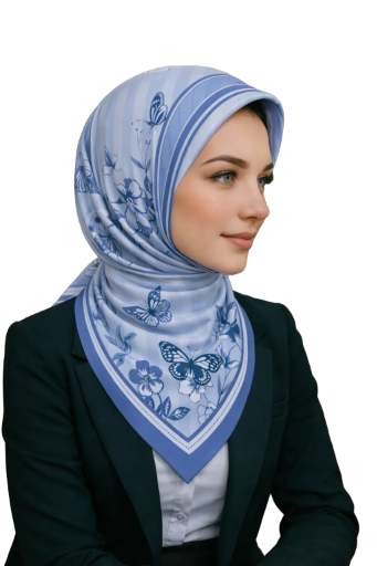 Mavi Kelebek Desenli Mulberry İpek Eşarp Giovanni Boulera 4303465 65cmx65cm