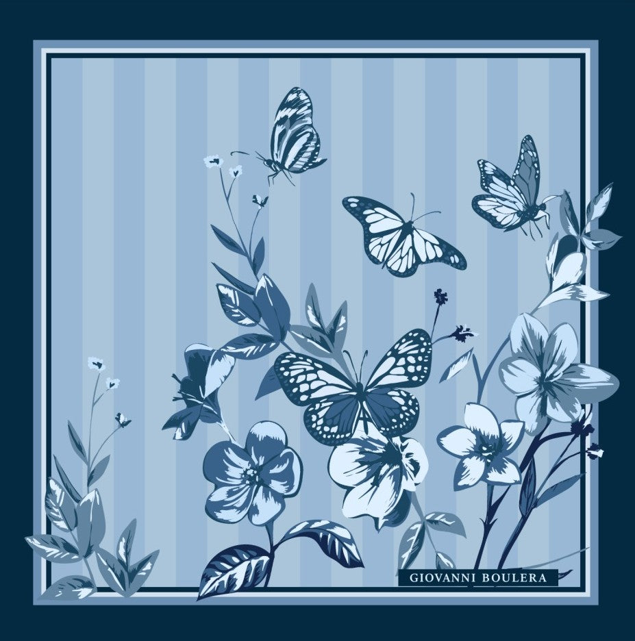 Mavi Kelebek Desenli Mulberry İpek Eşarp Giovanni Boulera 4303465 65cmx65cm