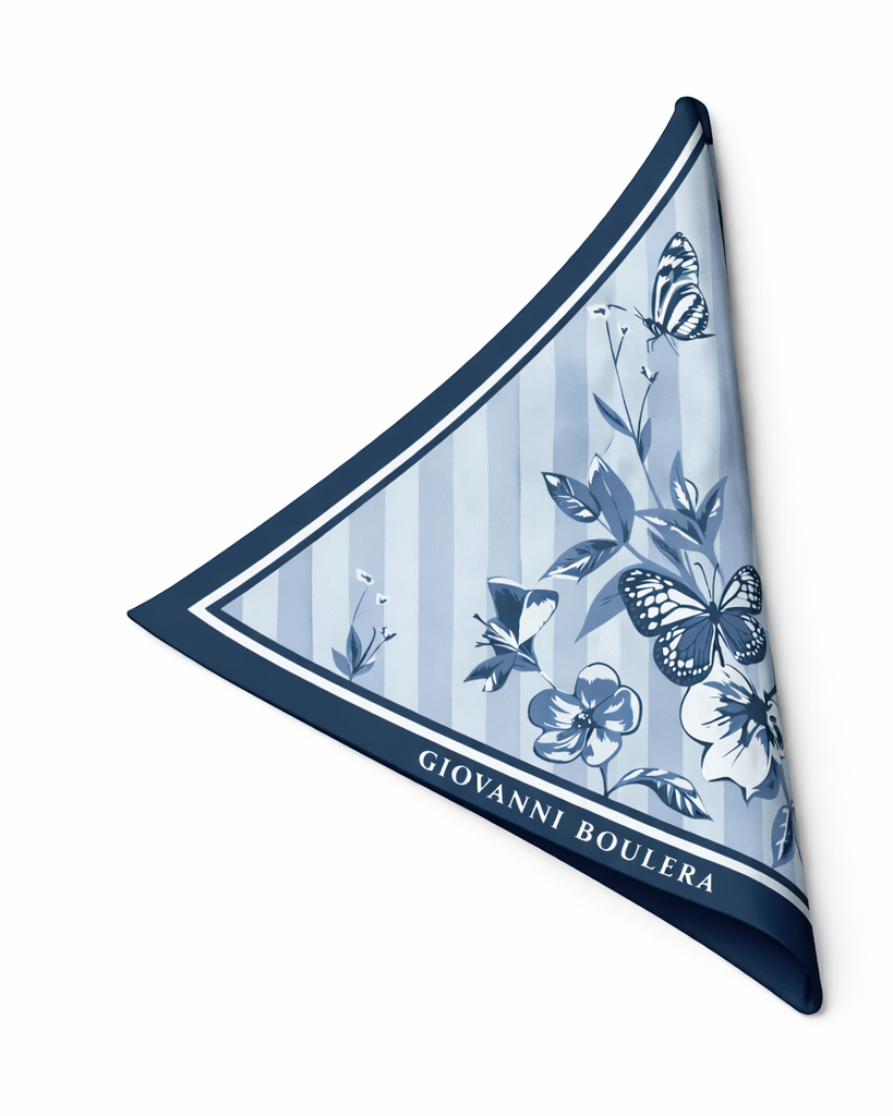 Mavi Kelebek Desenli Mulberry İpek Eşarp Giovanni Boulera 4303465 65cmx65cm