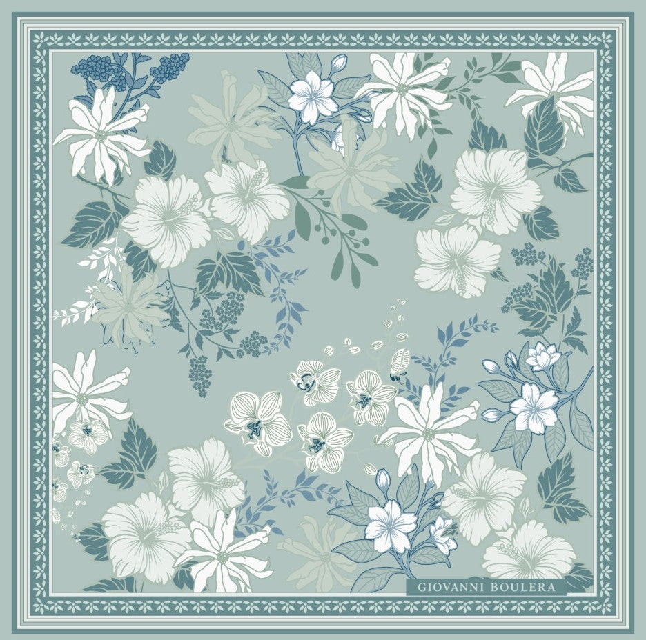 Mavi Çiçek Desenli Mulberry İpek Eşarp Giovanni Boulera 4302765 65cmx65cm