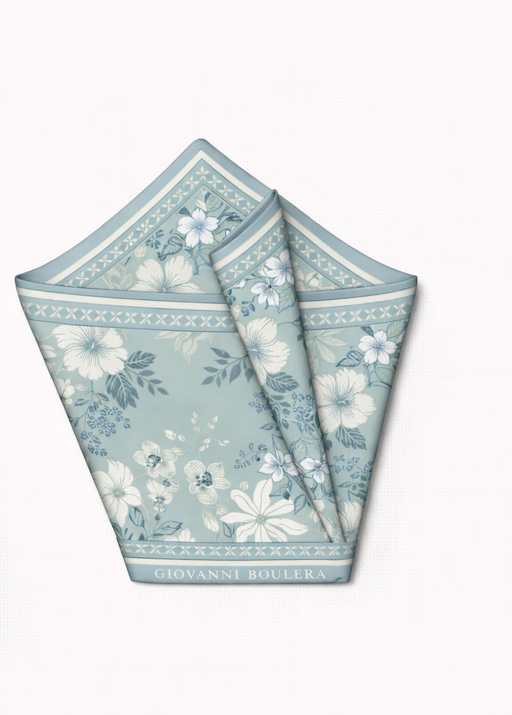 Mavi Çiçek Desenli Mulberry İpek Eşarp Giovanni Boulera 4302765 65cmx65cm