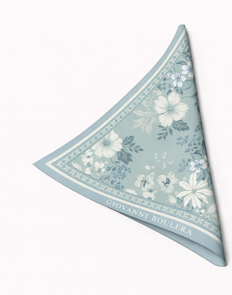 Mavi Çiçek Desenli Mulberry İpek Eşarp Giovanni Boulera 4302765 65cmx65cm