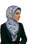 Mavi Çiçek Desenli İpek Eşarp Giovanni Boulera 4302865 65cmx65cm