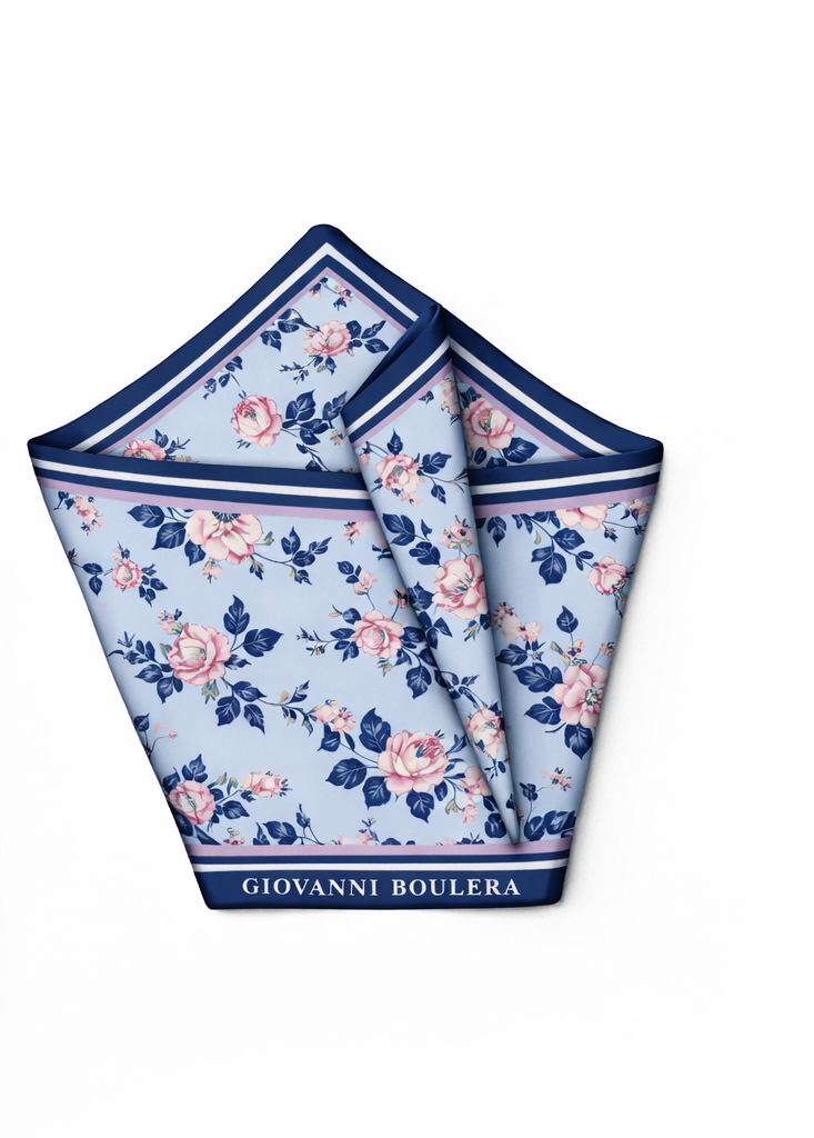 Mavi Çiçek Desenli İpek Eşarp Giovanni Boulera 4302865 65cmx65cm
