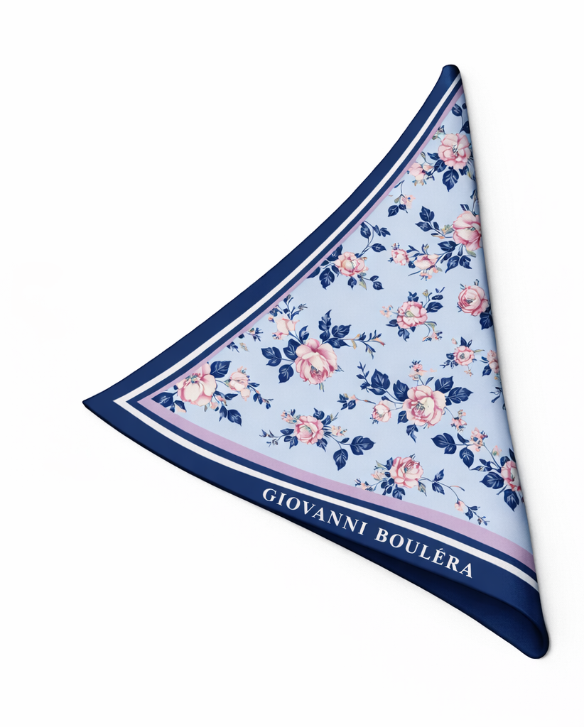 Mavi Çiçek Desenli İpek Eşarp Giovanni Boulera 4302865 65cmx65cm