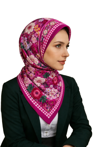 Mor,Çiçek Desenli Mulberry İpek Eşarp Giovanni Boulera 4303065 65cmx65cm