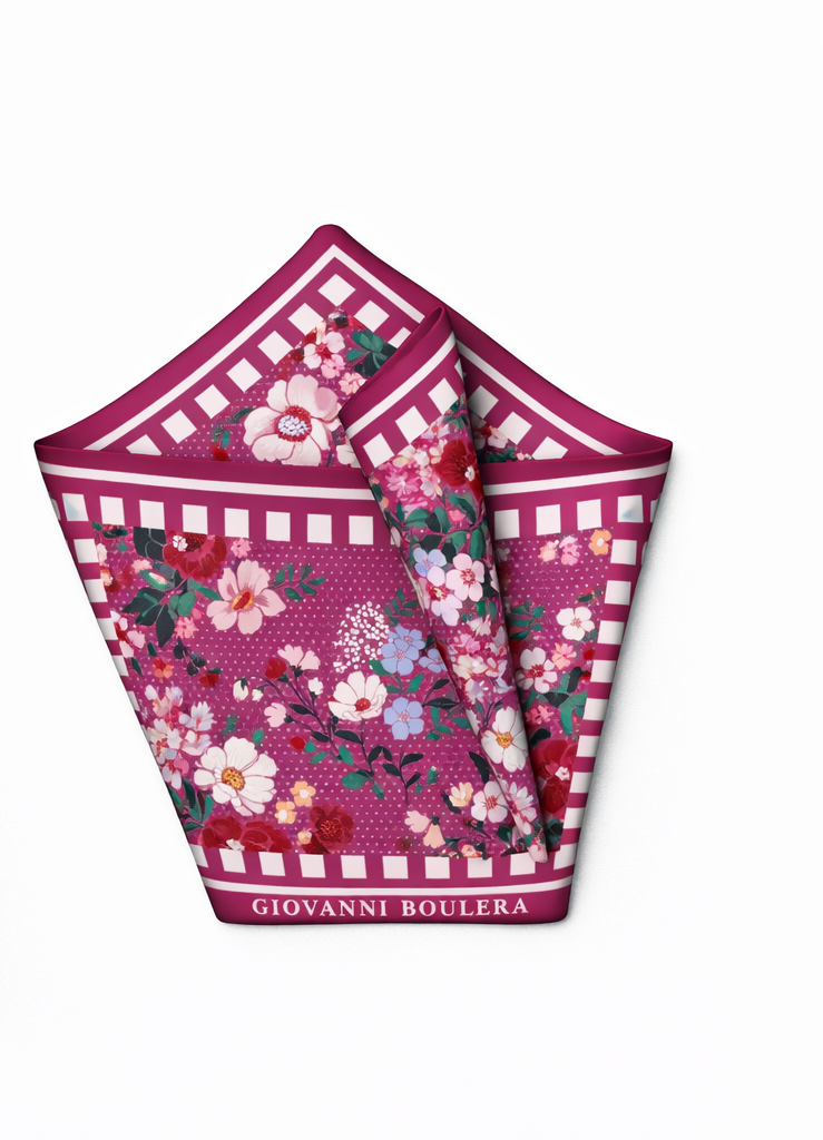 Mor,Çiçek Desenli Mulberry İpek Eşarp Giovanni Boulera 4303065 65cmx65cm