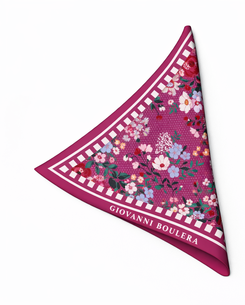 Mor,Çiçek Desenli Mulberry İpek Eşarp Giovanni Boulera 4303065 65cmx65cm